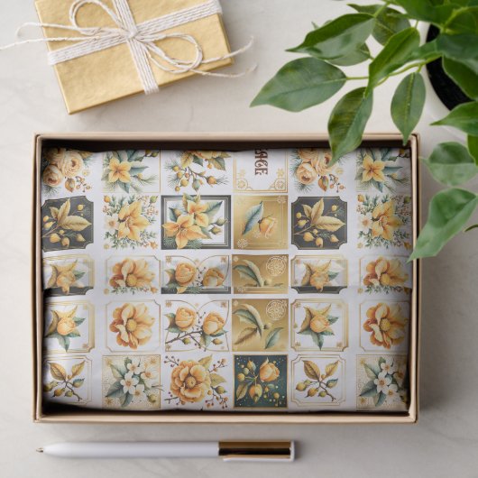 Kerstcollage in goud tissuepapier (Geschenk)