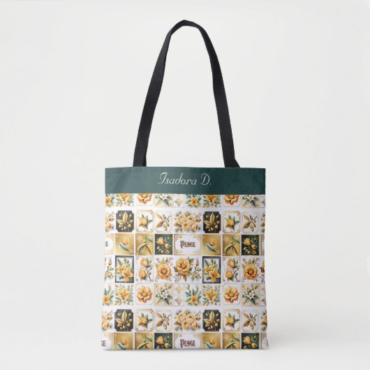Kerstcollage in goud tote bag (Voorkant)