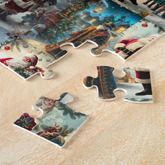 Kerstcollage in vintage stijl | Retro kerstfeest Legpuzzel (Zijkant)