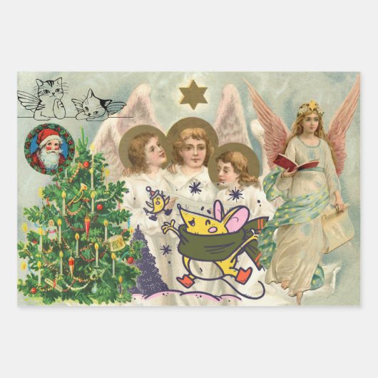 KERSTCOLLAGE Inpakpapier Vel Set van 3 (Voorkant)