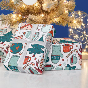 Kerstcollage, Kerstbomen, Mutsen Cadeaupapier