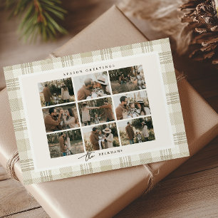 Kerstcollage met beige ruitjes familiefoto feestdagenkaart