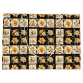 Kerstcollage met bloemen groot cadeauzakje (Achterkant)