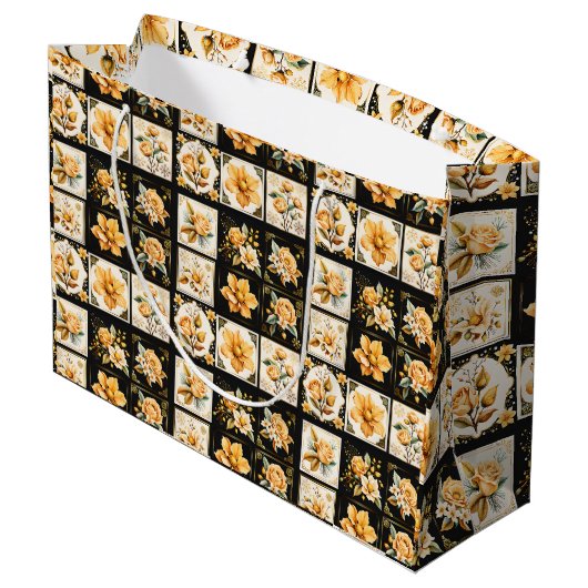 Kerstcollage met bloemen groot cadeauzakje (Achterkant Gekanteld)