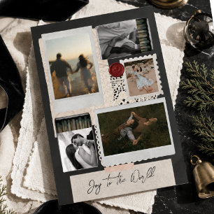 Kerstcollage met familiefoto van Joy to the World- Feestdagenkaart
