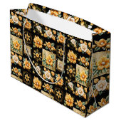 Kerstcollage met gouden en witte bloemen groot cadeauzakje (Achterkant Gekanteld)