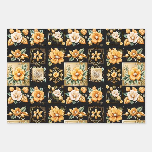 Kerstcollage met gouden en witte bloemen inpakpapier vel (Voorkant 2)