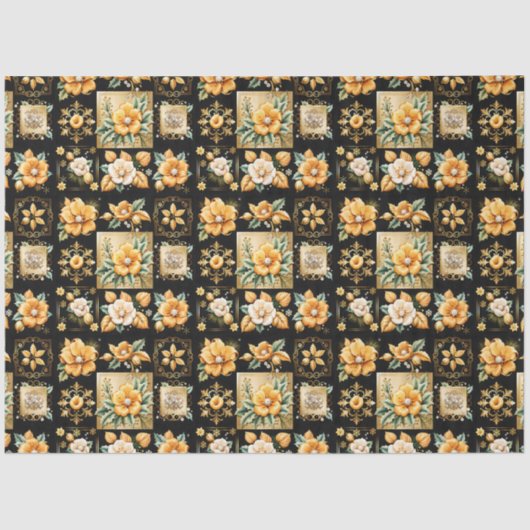 Kerstcollage met gouden en witte bloemen tissuepapier (Voorkant)