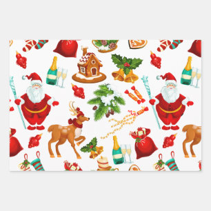 Kerstcollage met Sinterklaas, decoraties, cadeaus Inpakpapier Vel