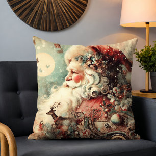 Kerstcollage met vintage Sint, rendier en slee Kussen