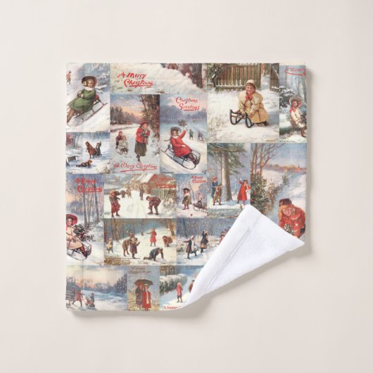 kerstcollage op de winter bad handdoek (Wasdoekje)
