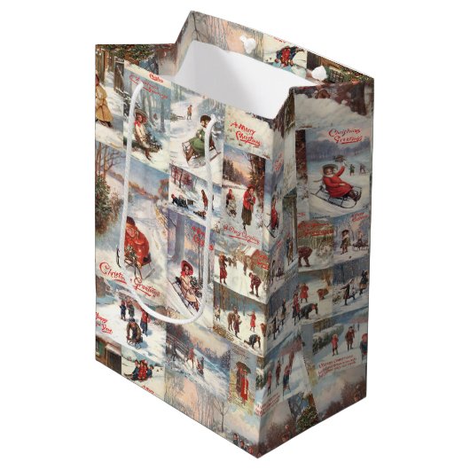  kerstcollage op de winter medium cadeauzakje (Voorkant Gekanteld)