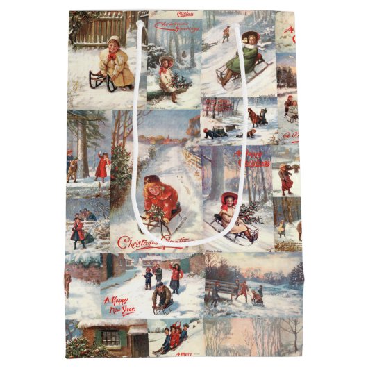  kerstcollage op de winter medium cadeauzakje (Achterkant)