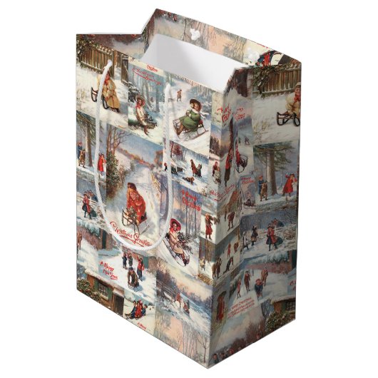  kerstcollage op de winter medium cadeauzakje (Achterkant Gekanteld)