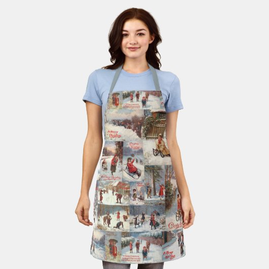  kerstcollage op de winter schort (Gedragen)