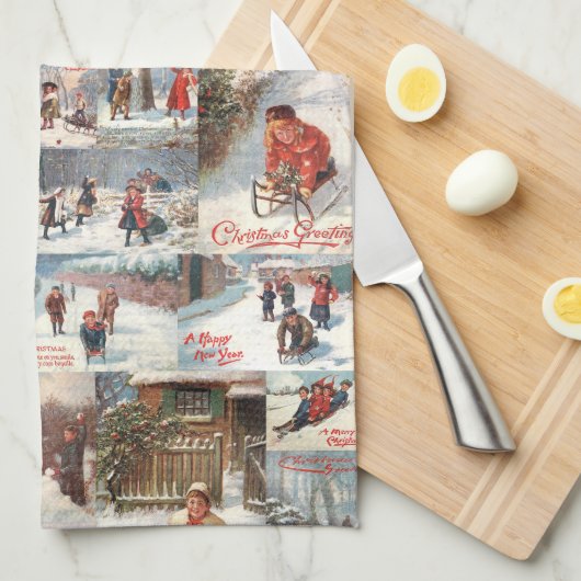  kerstcollage op de winter theedoek (Quarter Fold)