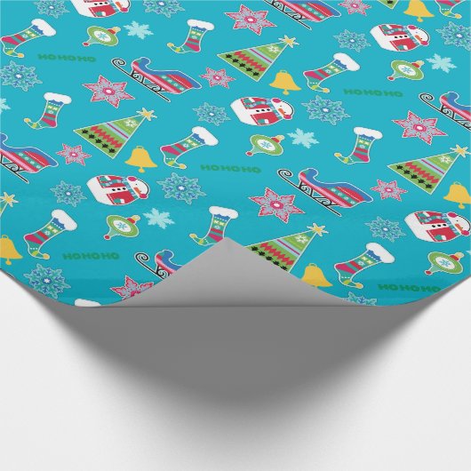 Kerstcollage Patroon op blauw Cadeaupapier (Hoek)