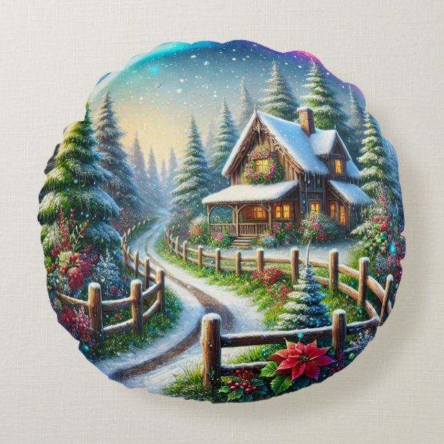 Kerstcollage Rond Kussen (Voorkant)