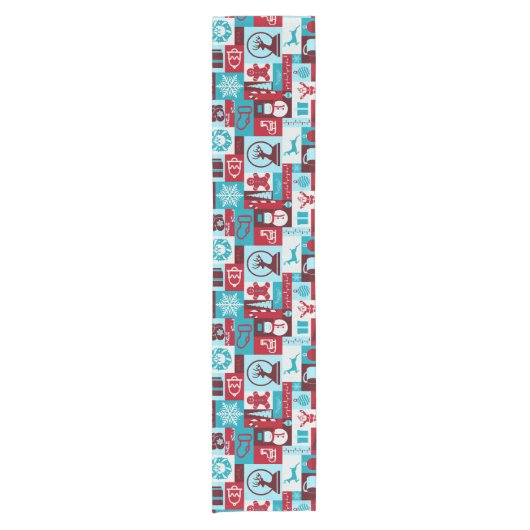 Kerstcollage (rood/blauw) korte tafelloper (Voorkant)