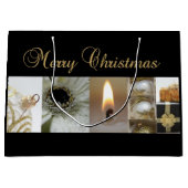 Kerstcollage zwart, wit en goud large cadeautasje (Voorkant)