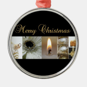 Kerstcollage Zwart, Wit en Goud Metalen Ornament