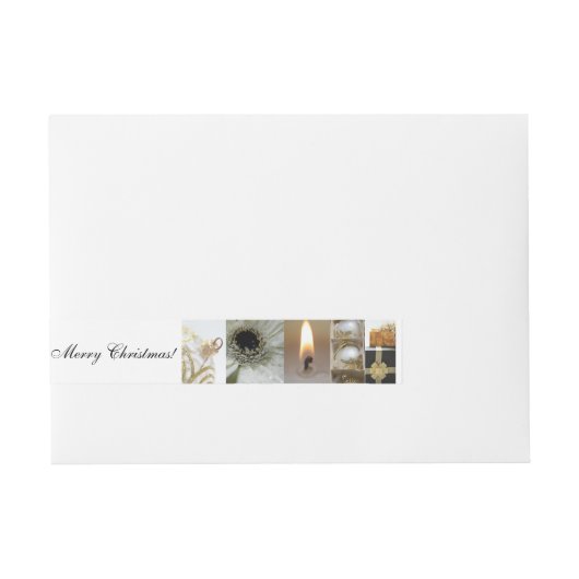 Kerstcollage zwart, wit en goud omwikkelbaar adreslabel (Voorkant)