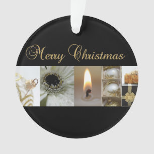 Kerstcollage zwart, wit en goud ornament