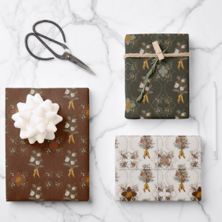 kerstCollectie | Floral Green, Red, Cream Inpakpapier Vel