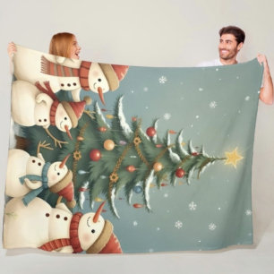 Kerstcollectie met sneeuwmanfamilie fleece deken