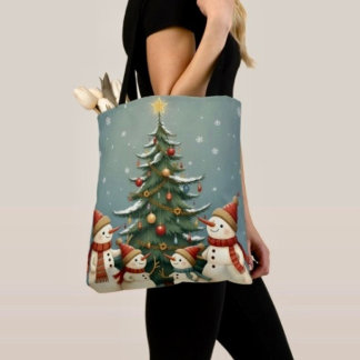 Kerstcollectie met sneeuwmannenfamilie tote bag