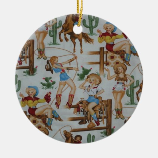 KerstCollectie Retro Cowgirl Keramisch Ornament (Voorkant)