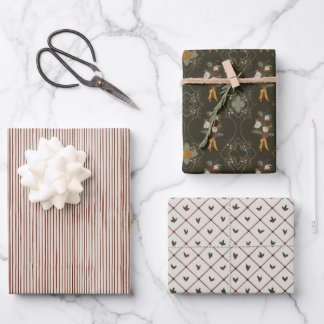 kerstCollectie | Stripe, Floral, Holly Inpakpapier Vel