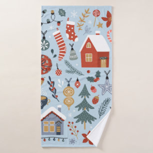 kerstcollectie van decoratieve winterelementen badhanddoek