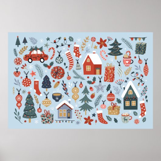 kerstcollectie van decoratieve winterelementen poster (Voorkant)