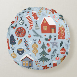kerstcollectie van decoratieve winterelementen rond kussen