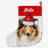 Kerstcollie Dog met naam Wof Background Grote Kerstsok (Achterkant)