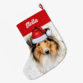 Kerstcollie Dog met naam Wof Background Grote Kerstsok (Achterkant (Hangend))