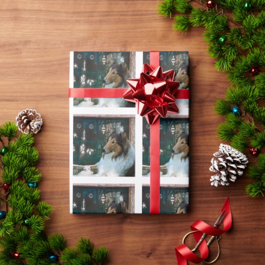 Kerstcollie op het raam cadeaupapier (Feestdagen Geschenken)
