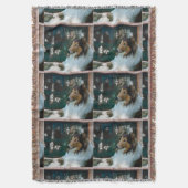 Kerstcollie op het raam deken (Voorkant Verticaal)