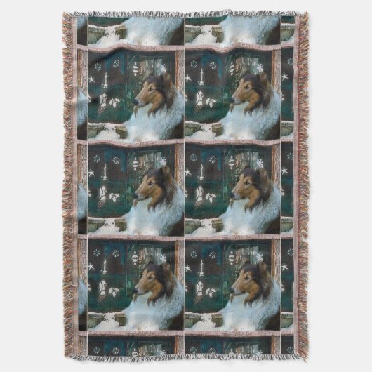 Kerstcollie op het raam deken (Voorkant Verticaal)