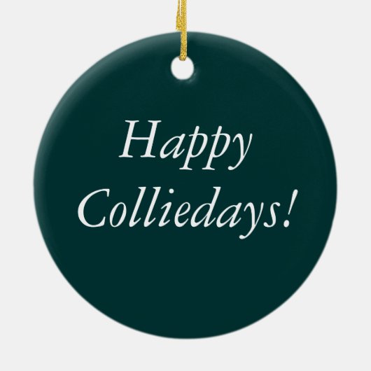 Kerstcollie op raam keramisch ornament (Achterkant)