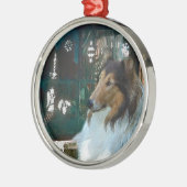 Kerstcollie op raam metalen ornament (Links)