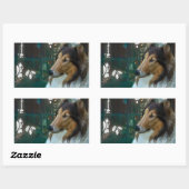 Kerstcollie op raam rechthoekige sticker (Vel)