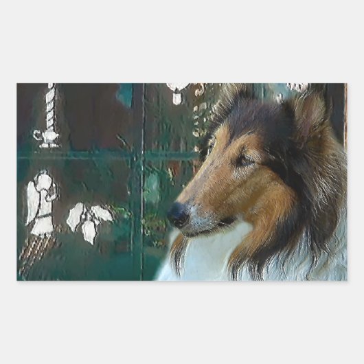 Kerstcollie op raam rechthoekige sticker (Voorkant)
