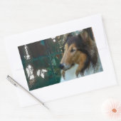 Kerstcollie op raam rechthoekige sticker (Envelop)