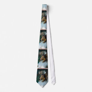 Kerstcollie op raam stropdas