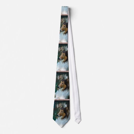 Kerstcollie op raam stropdas (Voorkant)