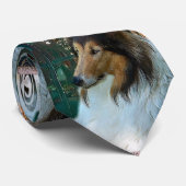 Kerstcollie op raam stropdas (Opgerold)