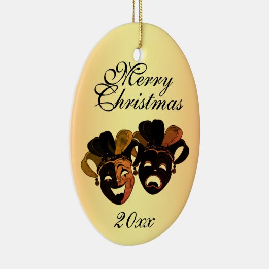 Kerstcomedy en tragische theatermaskers keramisch ornament (Rechts)