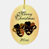 Kerstcomedy en tragische theatermaskers keramisch ornament (Voorkant)